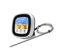 Termometro Digitale per Carne, Ampio Display LCD Touch Screen Indicatore della Temperatura degli Alimenti per Barbecue con Timer Orologio e Sonda in Acciaio Inossidabile per (Black)