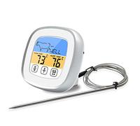 Termometro Digitale per Carne, Ampio Display LCD Touch Screen Indicatore della Temperatura degli Alimenti per Barbecue con Timer Orologio e Sonda in Acciaio Inossidabile per (White)