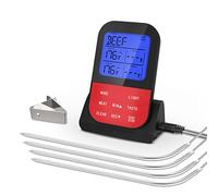 Termometro Digitale Professionale per Carne per Cottura, Termometro Digitale per Alimenti LCD con Retroilluminazione, Allarme Temperatura, Orologio Timer con 4 Sonda per Forno, Fornello per Barbecue