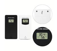 Termometro digitale radio per stazione meteorologica Fanju, sensore di temperatura e umidità con portata di 60 m, 433,92 MHz, impermeabile, montaggio a parete o posizionabile, con 1 sensore (nero)