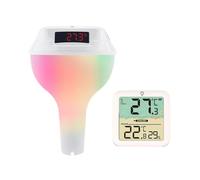 Termometro digitale solare wireless for piscina, misuratore di temperatura for il nuoto con luci RGB dinamiche, timer e schermo LED(White with Receiver)