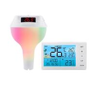 Termometro digitale solare wireless for piscina, misuratore di temperatura for il nuoto con luci RGB dinamiche, timer e schermo LED(White)