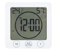 Termometro e igrometro digitale da interno multifunzione con orologio, misuratore di temperatura e umidità con commutazione °C/°F, display impermeabile per bagno, e uso