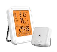 Termometro e igrometro wireless per interni ed esterni con ampio display digitale, orologio meteo e supporto a ventosa, alloggiamento in ABS, intervallo esterno da -40 °C a 21 °C, 17,7 °C (bianco)