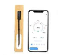 Termometro For Carne Wireless Bluetooth, Elegante Base Di Ricarica In Legno Impermeabile IP68, Precisione Certificata, Lunga Portata For BBQ, Grill, Forno, Girarrosto