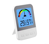 Termometro igrometro digitale con retroilluminazione, misuratore di temperatura ambiente e umidità, registrazione max/min, interruttore °C/°F, indicatore meteo per casa, ufficio, asilo nido bianco