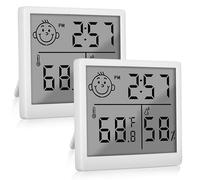 Termometro igrometro interno - 2 misuratori di umidità digitale con orologio, indicatore Smiley, per camera dei bambini, soggiorno, ufficio, bianco