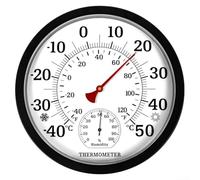 Termometro igrometro wireless da 25 cm, per interni ed esterni, analogico, con ampio display in acrilico e calibrazione automatica, per giardino, serra, cucina, ufficio, colore nero