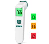 Termometro senza contatto, termometro frontale con letture accurate immediate, allarme febbre, display LCD e 35 richieste di memoria, termometro digitale a infrarossi per bambini e adulti (verde)