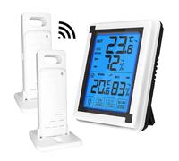 Termometro Wireless per Interni ed Esterni, Stazione Meteo con Commutazione °C/°F con Display LCD, Misura Temperatura e Umidità con 2 Sensori - Termometro per Interni ed Esterni Wireless