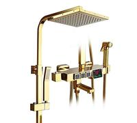 Termostatico con Display Digitale Misbo per Doccia con Pioggia Oro Set Combinato Set da Doccia da Bagno Montato a Parete con soffione, Doccia a Mano, beccuccio vano, Spray Bidet