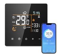 Termostato collegato WiFi, Tuya Termostato collegato Termostati Caldaia Gas, con Schermo LED Touch, Termostati programmabili, Compatibile con Alexa e Google Home, Controllo vocale e remoto (Nero)