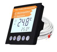 Termostato digitale da incasso, nero, 8 cm, diagonale dello schermo per il controllo dell'azionamento, riscaldamento elettrico o ad acqua
