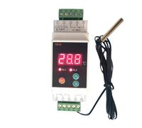 Termostato guida DIN con sensore 2 relè controllo temperatura | Tensione ampia AC90-260V, range -40~110℃, alta precisione, uscita 2 relè 7A, montaggio guida DIN.