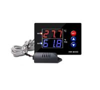 Termostato igrostato digitale con doppia uscita di controllo per riscaldamento e raffreddamento, sensore integrato, ritaglio 84 x 57 mm, alloggiamento in ABS nero (HWM453 compatibile) (HW453-12V)