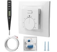 Termostato manuale per ambiente per riscaldamento a pavimento, 220 V, 16 A, termostato per ambiente con sonda, termostato a incasso, termostato meccanico per riscaldamento a pavimento