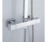 Termostato per doccia con miscelatore termostatico, miscelatore per doccia e doccia, con pulsante di sicurezza a 38 °C, con G 3/4 superiore e G 1/2 inferiore erogatore in ottone cromato