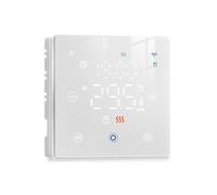Termostato WiFi a Batterie Bianco, Smart per Caldaia a Gas, Display Touch 86x86mm, Compatibile TUYA Smart Life, Montaggio Parete o Incasso Scatola 502, Programmazione Settimanale