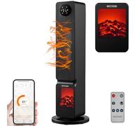 Termoventilatore con effetto camino a risparmio energetico, oscillante, protezione da surriscaldamento, 2000 Watt, 2 livelli, controllabile tramite smartphone con app Tuya, termoventilatore silenzioso