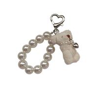 TERNCOEW Portachiavi a forma di orso morbido con cuore e perle d'imitazione dettagli borsa peluche ciondolo accessorio donna e donna portachiavi, Beige, Taglia unica