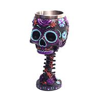 TERNCOEW Set di bicchieri da vino in resina 3D e acciaio inossidabile con teschio in vetro da vino e tazze per Natale, Halloween, regali di compleanno con teschio