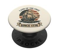Terra dei liberi dal 1776 Patriottica Bandiera Americana Barca a vela PopSockets PopGrip Adesivo