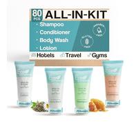 Terra Pure Eco Botanics 0,85 oz. Toiletries Set | 1-Shoppe All-In-Kit Amenities For Hotels, Airbnb & Rentals | Hotel Shampoo & Conditioner, Body Wash, Body Lotion | 80 Piece Travel Set Y