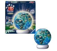 Terra rompicapo 3D Ravensburger con motivi animali - Puzzle 3D per bambini dai 6 anni in su - Palla puzzle con luce notturna a LED come lampada da comodino per bambini