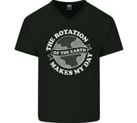 Terra Rotazione Astronomia Pianeti Uomo Scollo A V Cotone T-Shirt