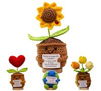 TerraDesign® | Girasole Positivo Uncinetto | Regalo Originale Donna e Uomo | Idea Compleanno Amica Collega Festa Mamma | Fiore Finto Stabilizzato | Antistress Motivazionale Ufficio | Emozione Sorpresa