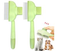 TerraKin Pettine antipulci per cani e gatti, con un clic, autopulente, con pulsante di rilascio, denti lunghi e corti in acciaio inox, per rimuovere pulci e massaggiare, confezione da 2, verde