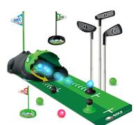TERRAMUS Set da Golf Giocattolo per Bambini Dinosauro Automatico, Palline da Golf notturne Illuminate a LED, 3 Mazze, Tappetino da Putting, 3-8 minigolf, Giocattoli Sportivi da Interno ed Esterno