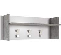 TERRANEO Hallway Pannello appendiabiti a muro con ampio ripiano e 3 ganci Colore Bianco e spalle effetto Cemento 90x29x34 cm Made in Italy Attaccapanni Elegante Design italiano