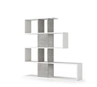 Terraneo libreria moderna con 5 ripiani, finitura bianco cemento effetto materico - Mobile design aperto da 145x29x145 cm ideale per soggiorno, ufficio o studio