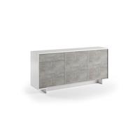 Terraneo madia con 3 ante e 1 cassetto, finitura bianco con inserti effetto cemento - Mobile contenitore per soggiorno, sala da pranzo o ingresso 170x42x78 cm