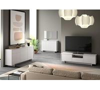 Terraneo madia slim con 3 ante, 1 cassetto e 3 ripiani interni, finitura bianco opaco - Mobile contenitore salvaspazio elegante per ingresso o soggiorno 134x35x87 cm