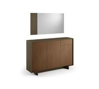 Terraneo madia slim con 3 ante, 1 cassetto e 3 ripiani interni, finitura bronzo canneté scuro - Mobile contenitore salvaspazio elegante da 134x35x87 cm