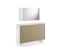 Terraneo madia slim con 3 ante, 1 cassetto e 3 ripiani interni, finitura bianco canneté chiaro - Mobile contenitore compatto ed elegante, misura 134x35x87 cm