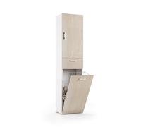Terraneo mobile multiuso con cestello portabiancheria estraibile, ideale per bagno o lavanderia, salvaspazio - Dimensioni 45x32x195 cm (Bianco rovere)