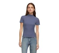 TERRANOVA T-Shirt Donna Lupetto a Costine, Maniche Corte, vestibilità Aderente, Tinta Unita - Basica e Versatile - Blu Polvere - XL