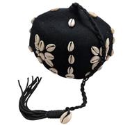 Terrapin Trading Cappello Gnawa/Gnaoua Marocchino | Feltro di Lana e Conchiglie Vere Cpree | Nero | guembri, Nero , M