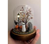 Terrario fantasma fatto a mano con zucca spettrale per Halloween, decorazione di Halloween che si illumina in una campana di vetro, grazioso fantasma con luce per decorazioni per la casa e le vacanze