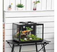Terrario per Tartarughe di Terra e Rettili con Termometro 18-34℃, 60x40x40,5 cm, Nero