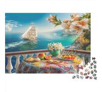 Terrazza del caffè estivo Puzzle 1000Pcs Vista sul mare Decorazione Per La Casa. Rilassamento E Intelligence Per Adulti E Bambini Da 14 Anni 1000pcs (75x50cm)
