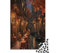 Terrazza del caffè lungo il canale a Venezia,Puzzle Per Adulti 38x26cm/1000pcs,Giochi Di Sfida