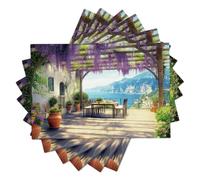 Terrazza Del Glicine Tovaglietta Americana Set di 2, Multicolore Lavabili Colazione Tovagliettes, Cucina Lino Cotone Costa Italiana per Tavolo Da Pranzo per Le Vacanze Cucina Feste 45x30cm