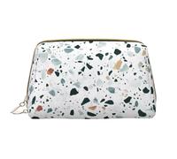 Terrazzo - Borsa per cosmetici in pelle color marmo pastello, impermeabile, con cerniera, per cosmetici da donna, colore marrone, bianco, Taglia unica