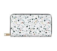 Terrazzo Marble Pastel Portafoglio lungo unisex in pelle microfibra con cerniera in metallo per ufficio viaggi appuntamenti regali, bianco, Taglia unica