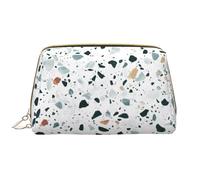 Terrazzo marmo pastello chiusura cerniera pelle portatile impermeabile borsa cosmetica per casa viaggi per organizzare articoli da toeletta vari, bianco, Taglia unica