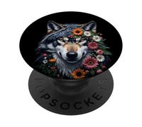 Terreno di caccia al lupo grigio, luna ghiacciata, foresta, galassia PopSockets PopGrip Adesivo